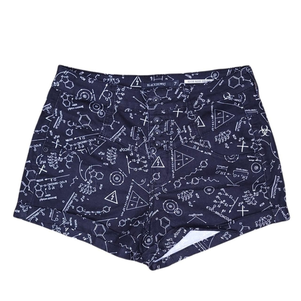 Black heart black white science symbol chemistry equation short shorts size 7